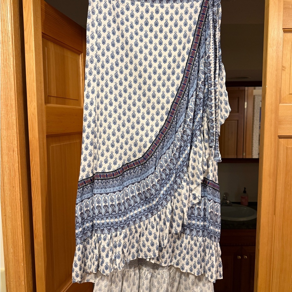 Christian Siriano Blue and White Midi Skirt